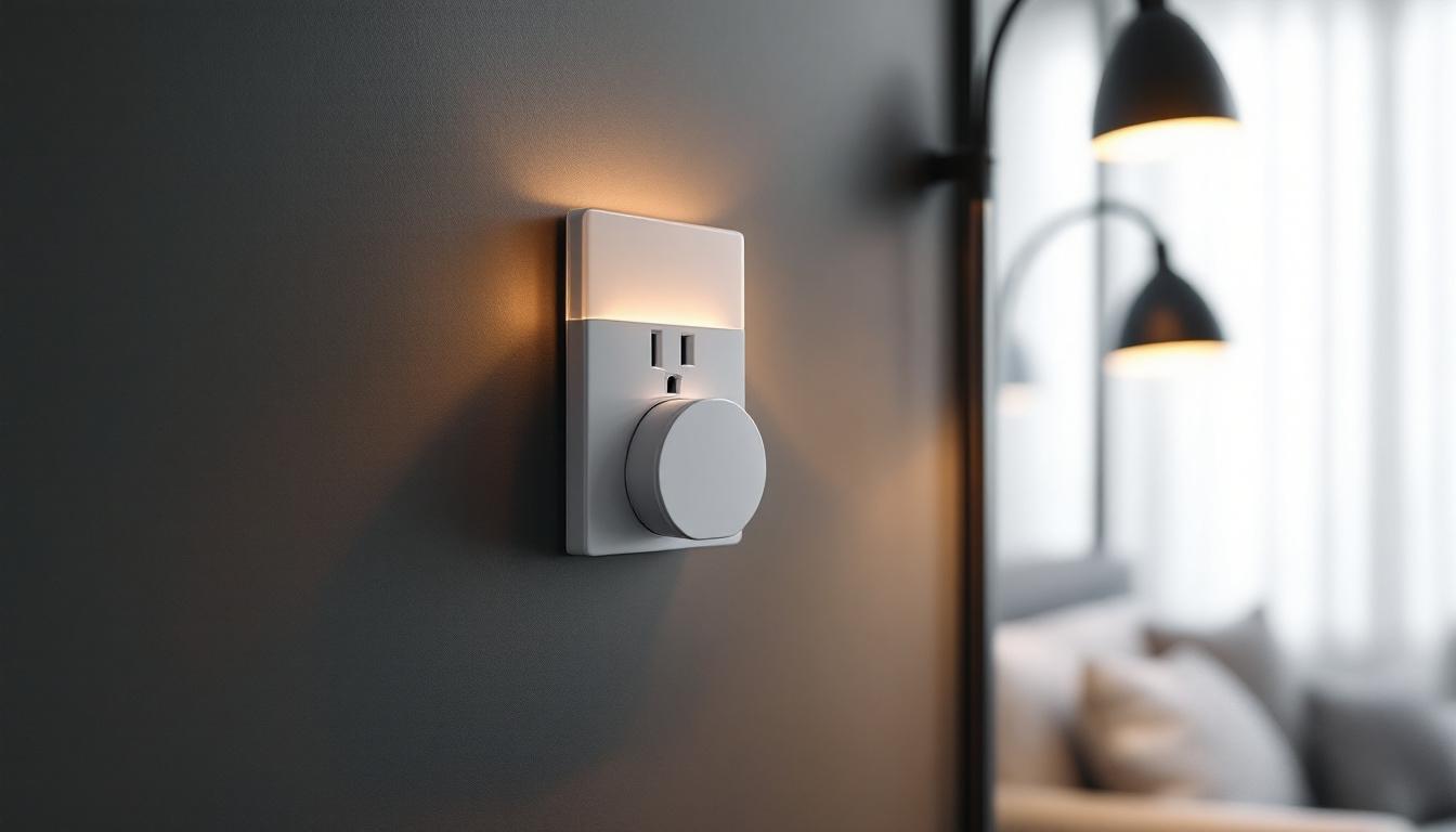 A photograph of a modern switch plug socket in a well-lit room