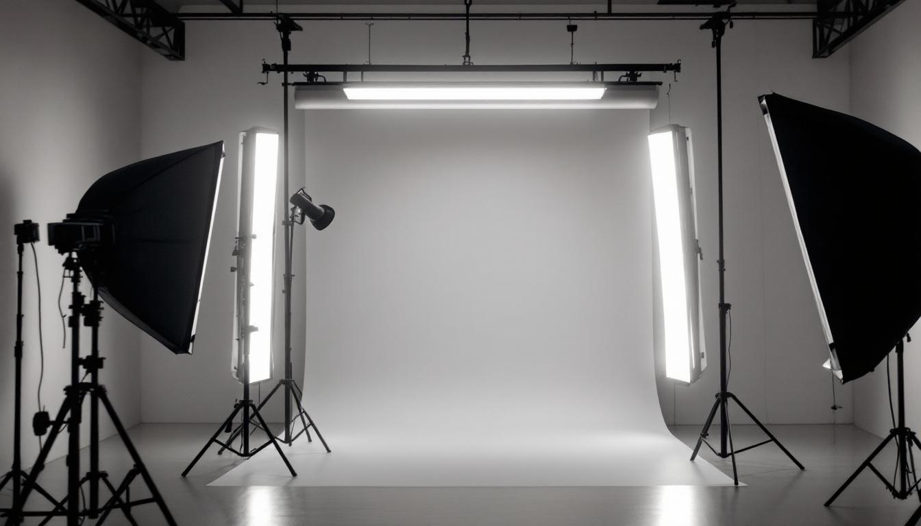 A photograph of a beautifully arranged t bar lighting setup in a professional studio