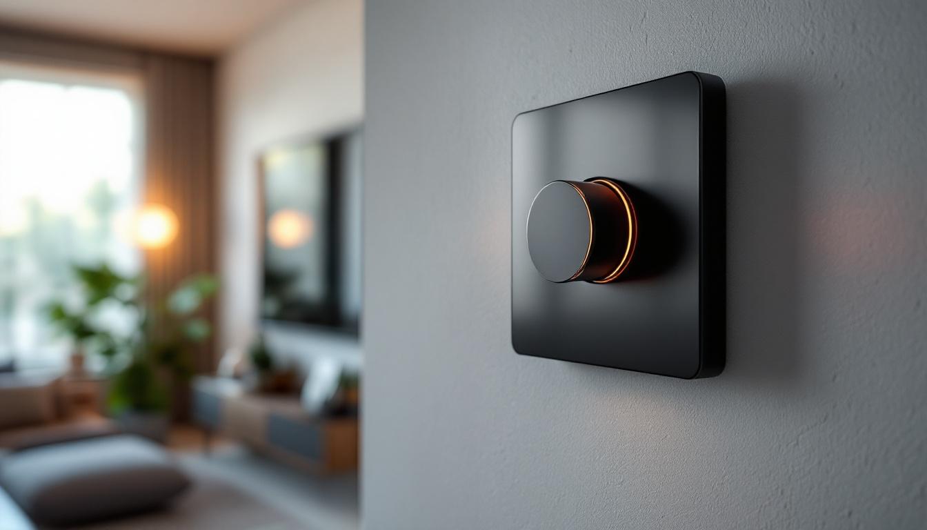 A photograph of a modern dimmer switch installed on a stylish wall