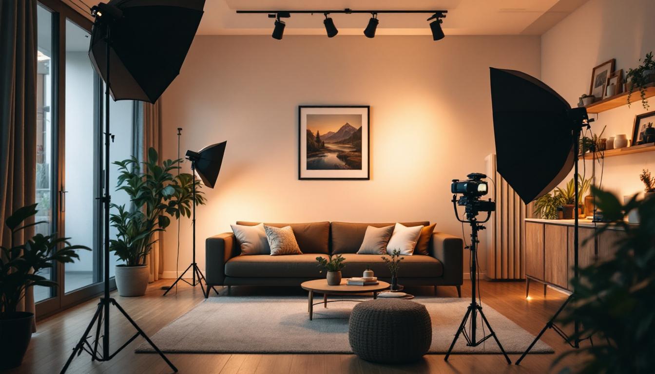 A photograph of capture a photograph of a well-lit interior space showcasing various lighting setups using the lumen 4000