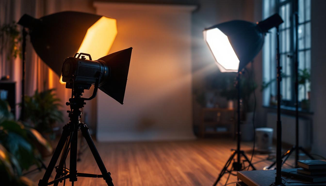 A photograph of a dynamic lighting setup showcasing both flood and spot lights in action