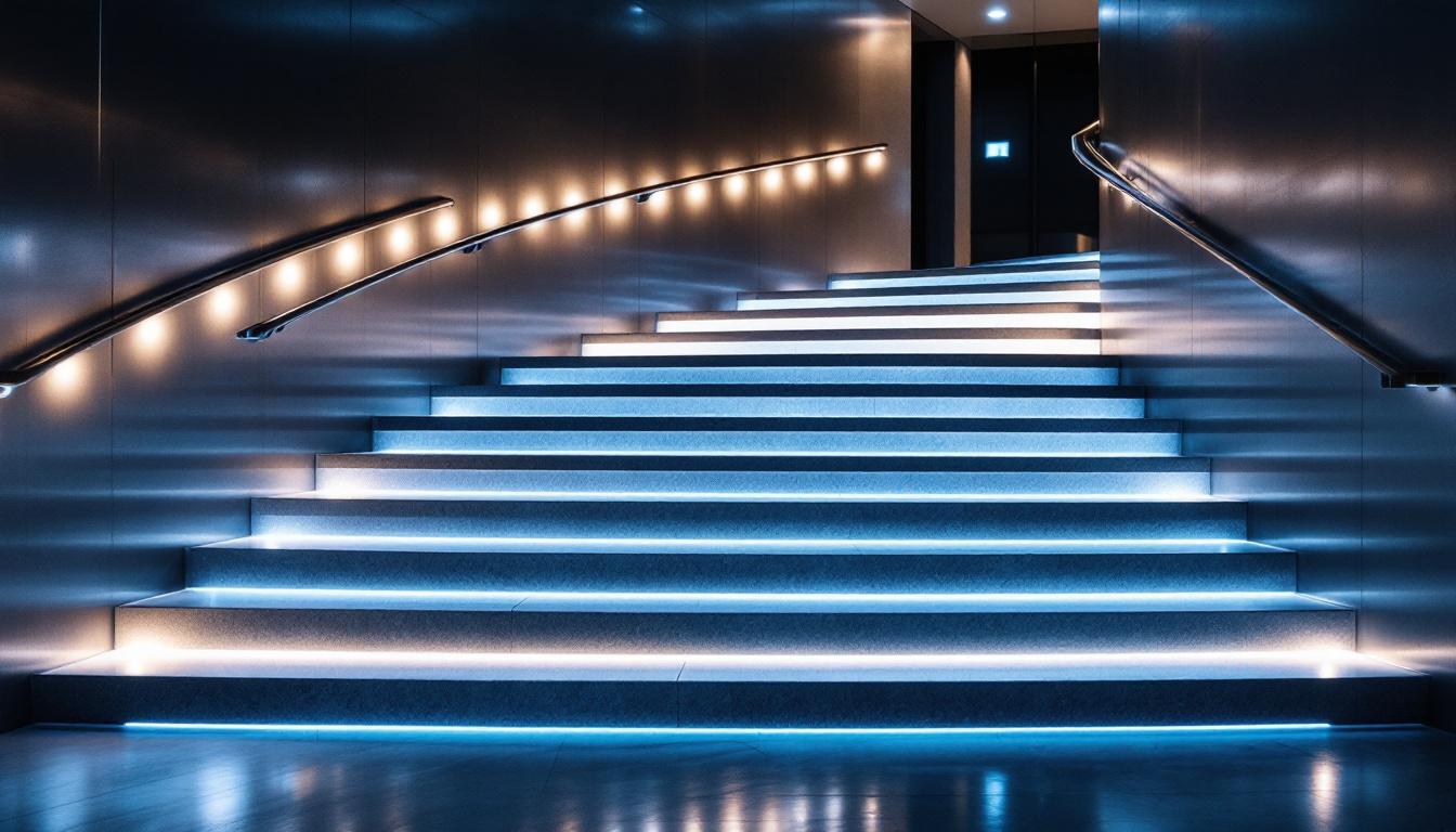 A photograph of a beautifully illuminated staircase featuring modern led lighting