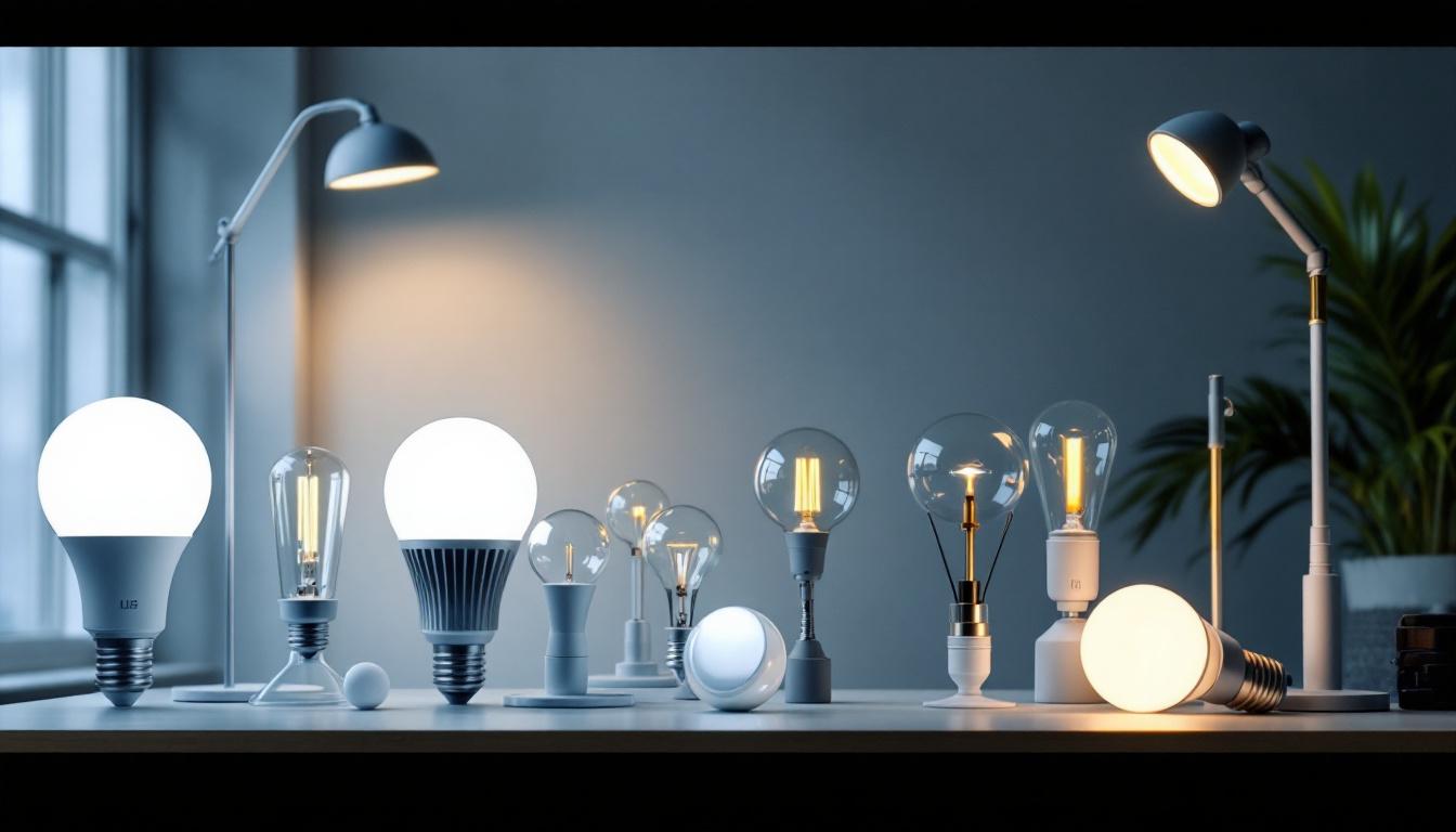A photograph of a variety of led lamps in different sizes and shapes