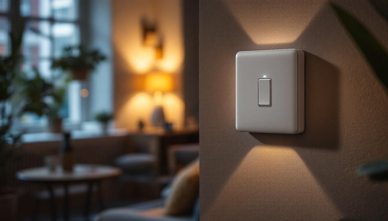 A photograph of a modern hubspace light switch in a stylish home setting