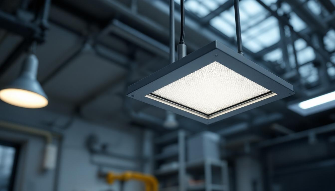 A photograph of a square light cover installed in a modern lighting fixture