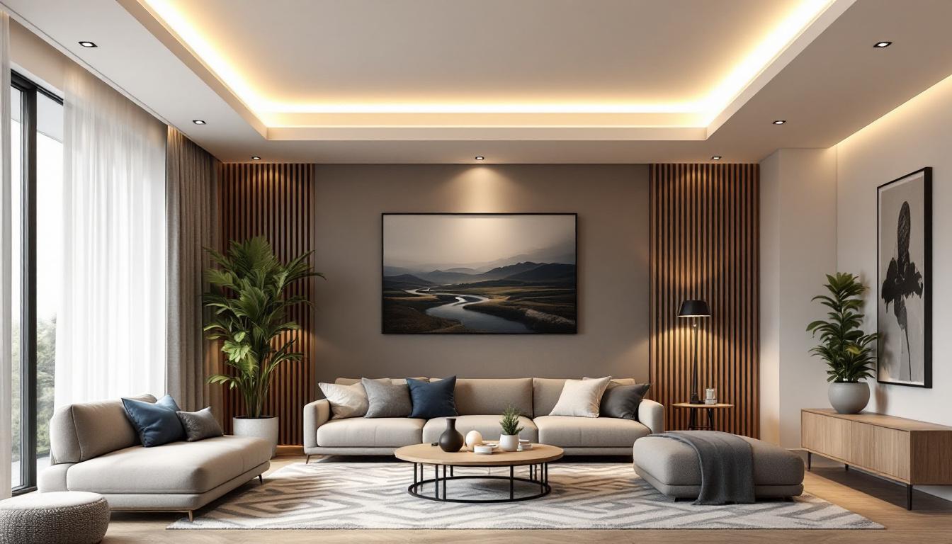 A photograph of a stylishly designed room featuring recessed lighting