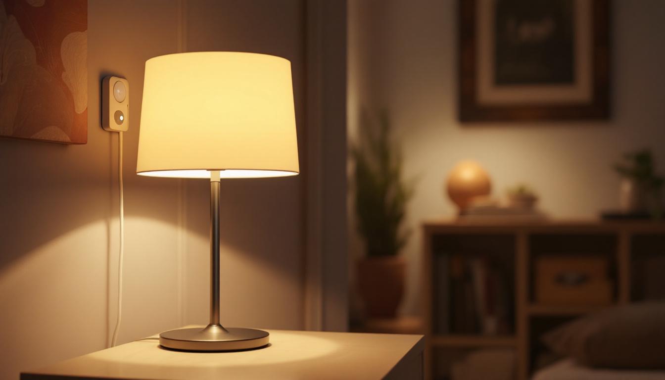 A photograph of a stylish lamp equipped with a motion sensor