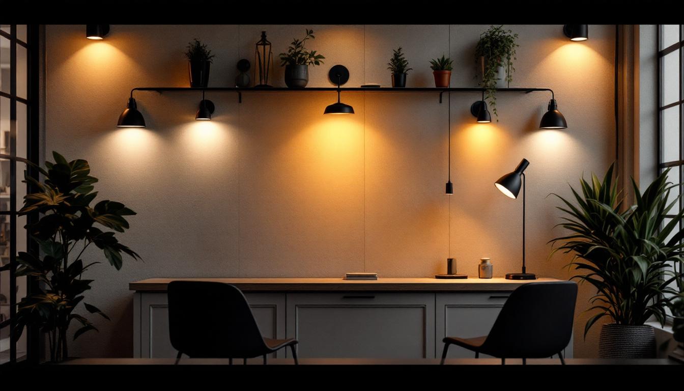 A photograph of a well-designed lighting wall in a modern interior space