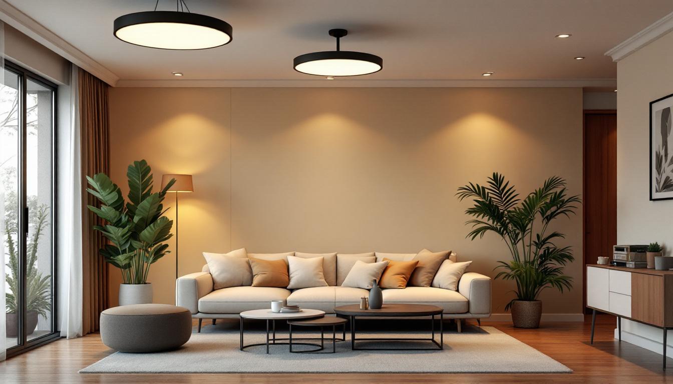 A photograph of a stylish living room featuring a variety of modern