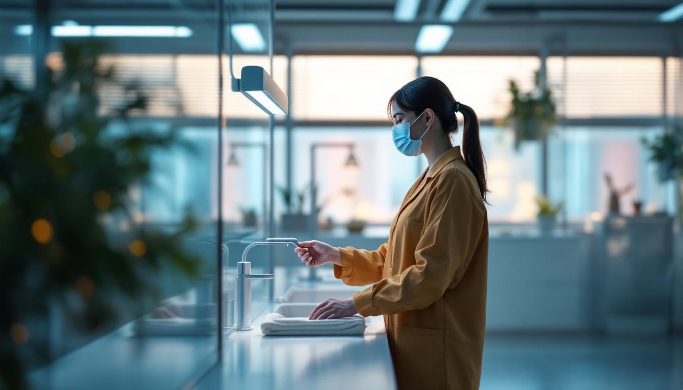 A photograph of a modern uv disinfection light in use within a clean