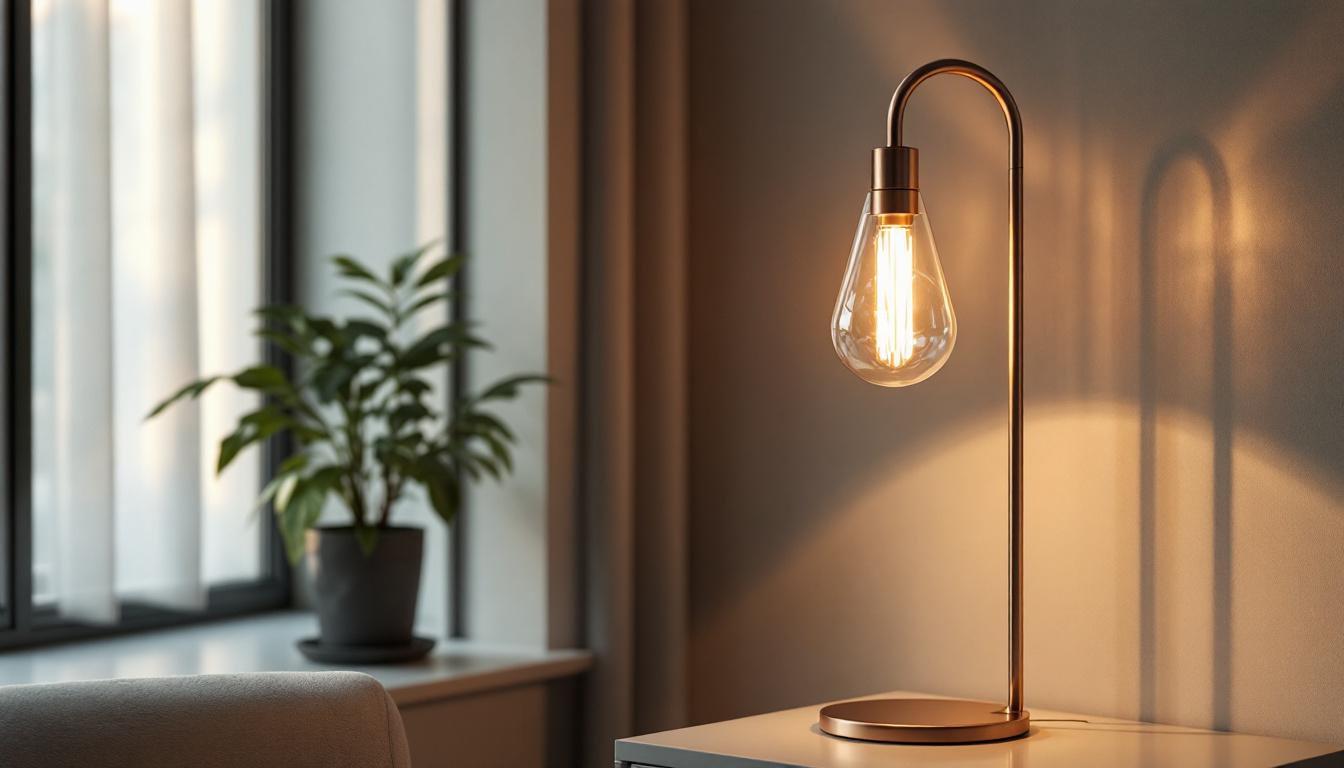 A photograph of a stylish architectural lamp in a modern interior setting