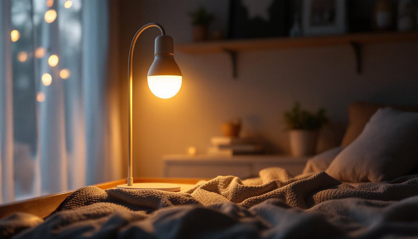 A photograph of a 40 watt type g lamp illuminating a cozy