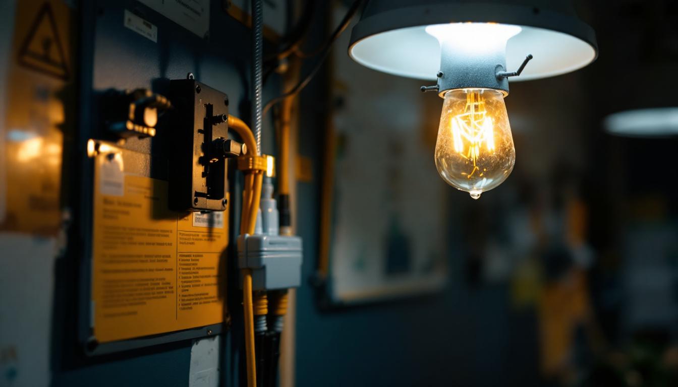 A photograph of a well-lit classroom setting featuring a modern lamp