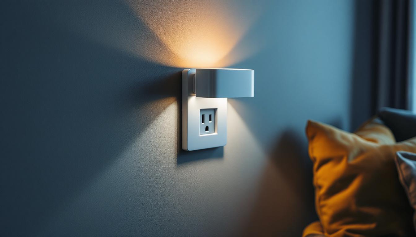A photograph of a wall outlet integrated with a stylish light fixture