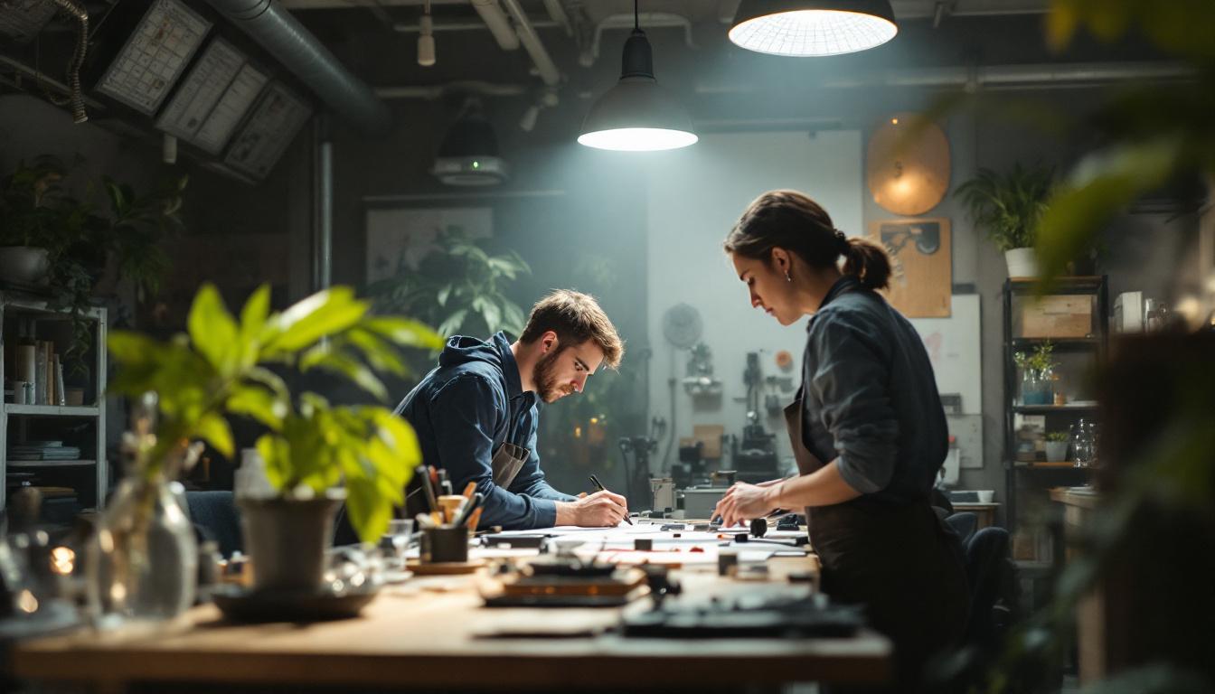 A photograph of a well-lit salon environment showcasing engineers at work