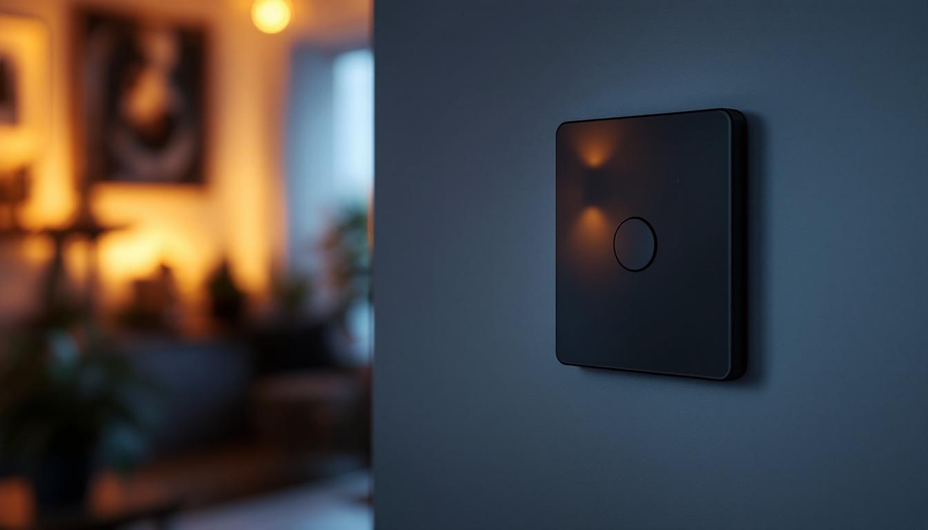 A photograph of a modern wall switch motion sensor installed in a stylishly lit room