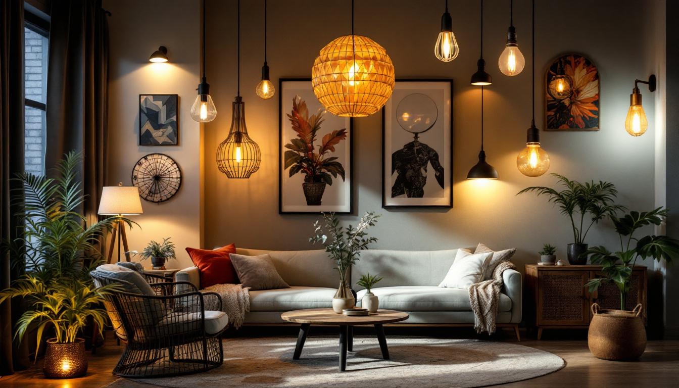 A photograph of a beautifully designed room showcasing a variety of stylish light fixtures