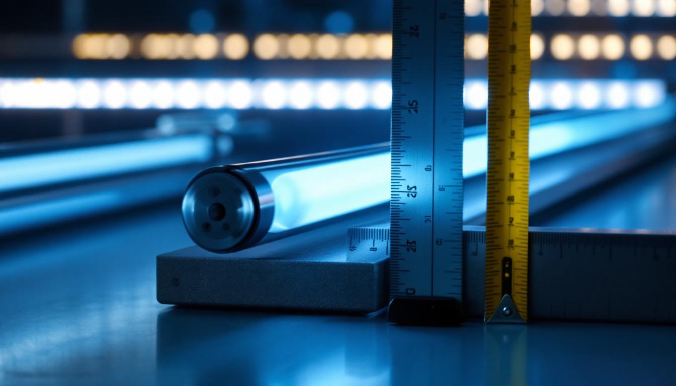 A photograph of capture a photograph of a fluorescent tube being measured against a ruler or measuring tape