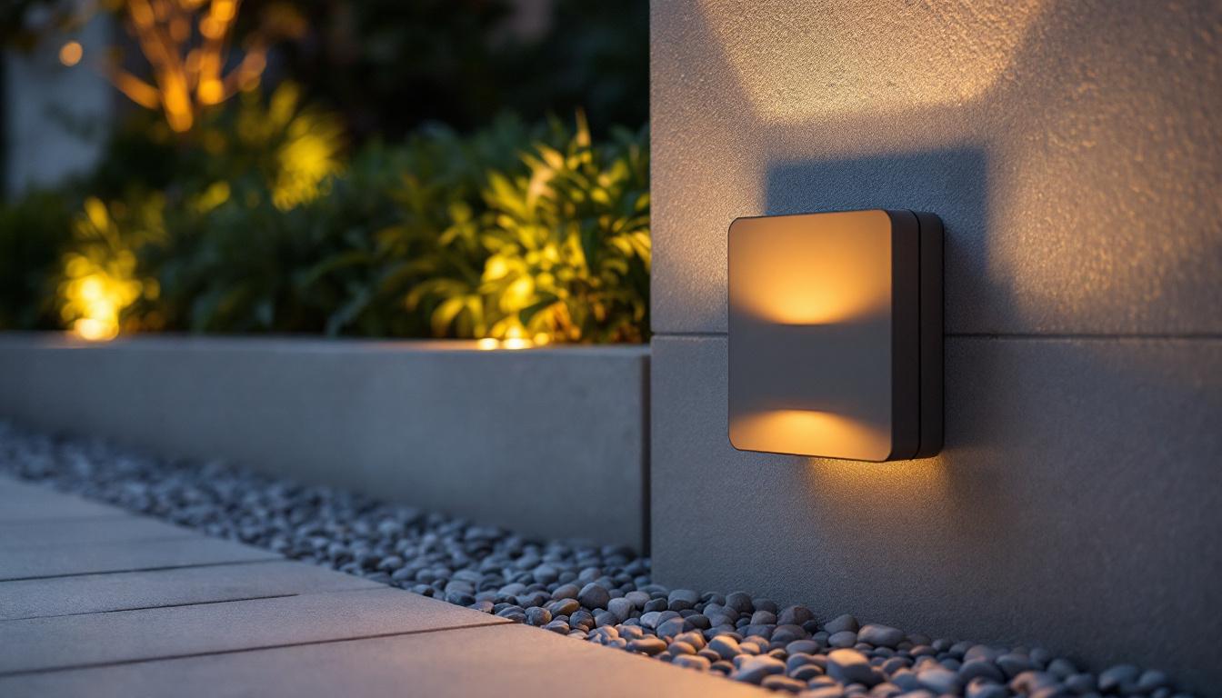 A photograph of a stylish and functional outdoor cable box cover integrated into a well-lit landscape