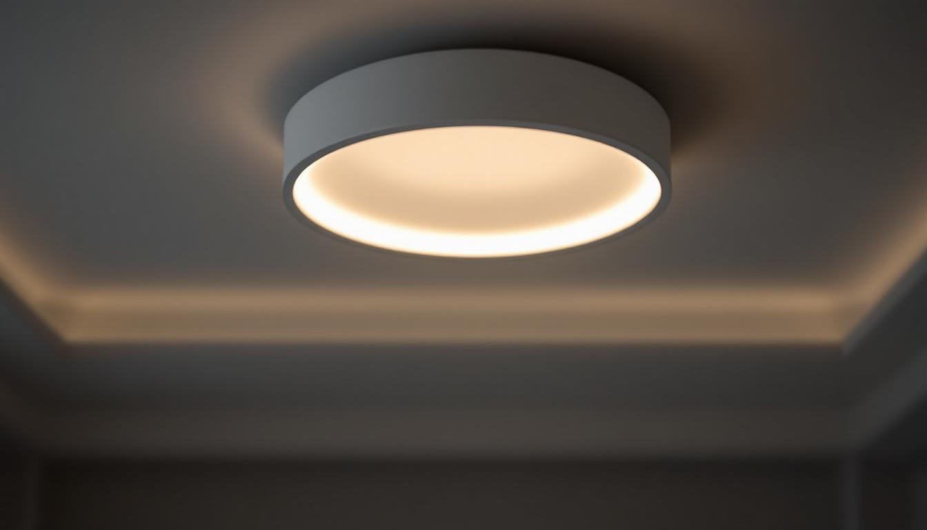 A photograph of a stylish round ceiling light fixture in a modern interior setting