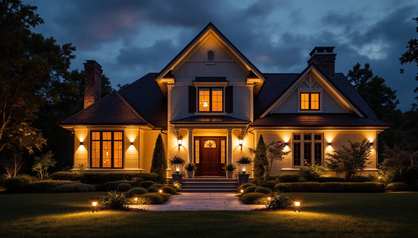 A photograph of a beautifully lit house at dusk