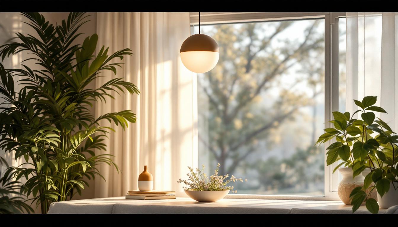 A photograph of a beautifully designed sanctuary light fixture in a serene setting