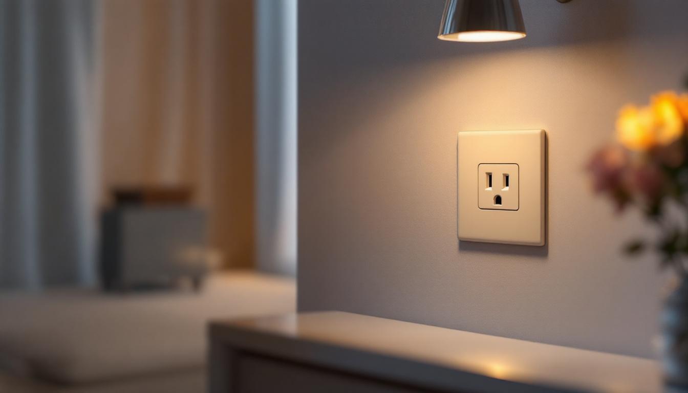 A photograph of a power outlet integrated into a stylishly designed room