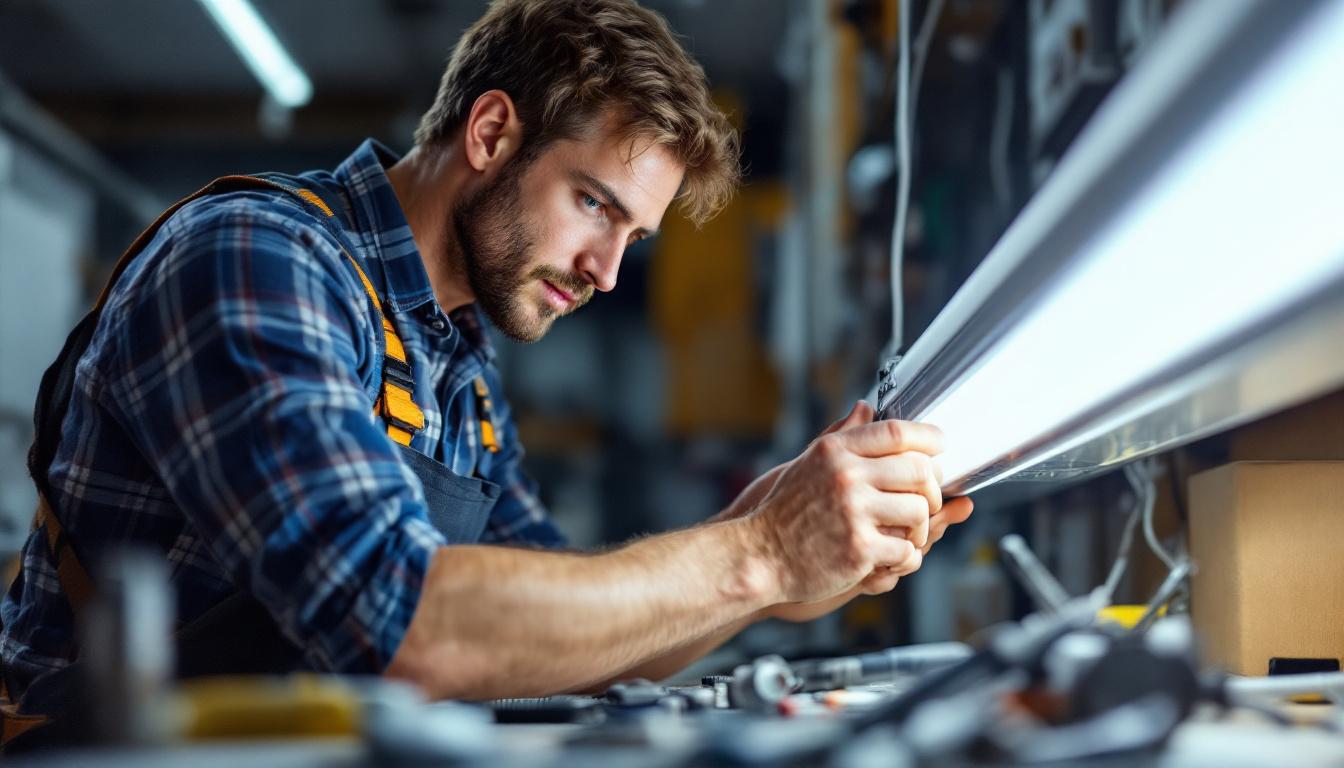 A photograph of a lighting engineer in a workshop