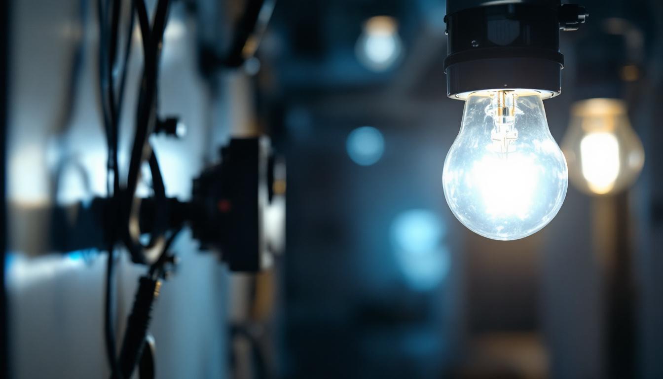 A photograph of a close-up shot of a hid light bulb in action