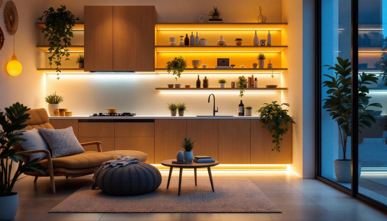 A photograph of capture a photograph of a beautifully designed interior space featuring led tape flexible strip lighting