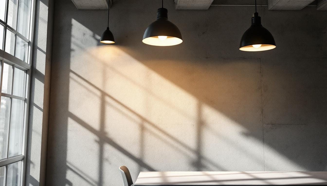 A photograph of a well-lit interior space showcasing various lighting fixtures