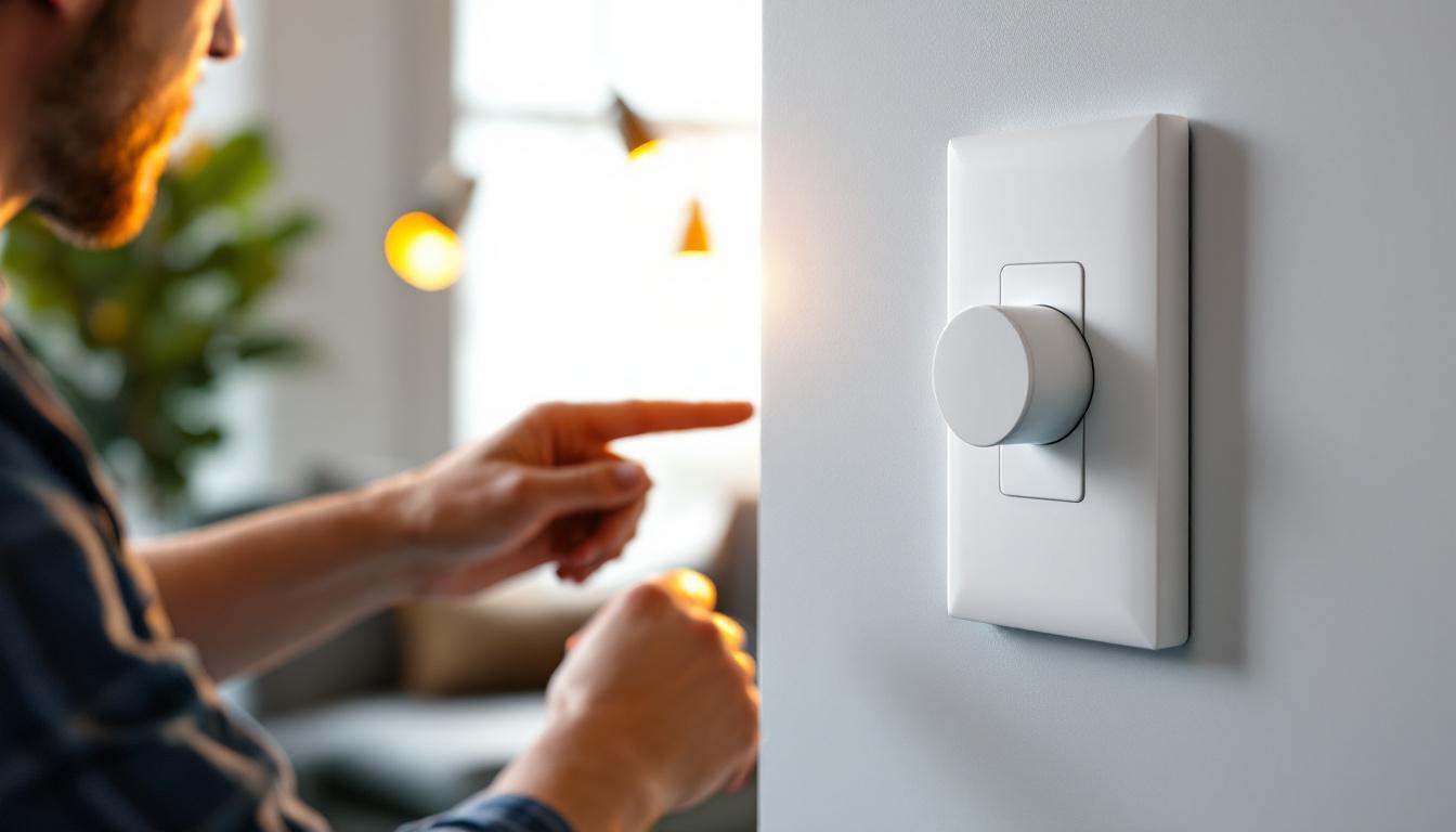 A photograph of a modern led lighting dimmer switch in a stylish interior setting