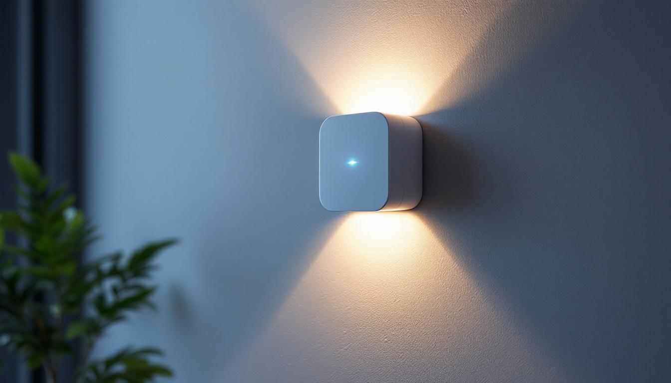A photograph of a wall sensor installation in a modern lighting project