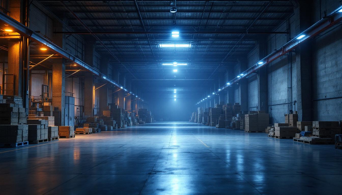 A photograph of a well-lit warehouse interior showcasing efficient lighting solutions