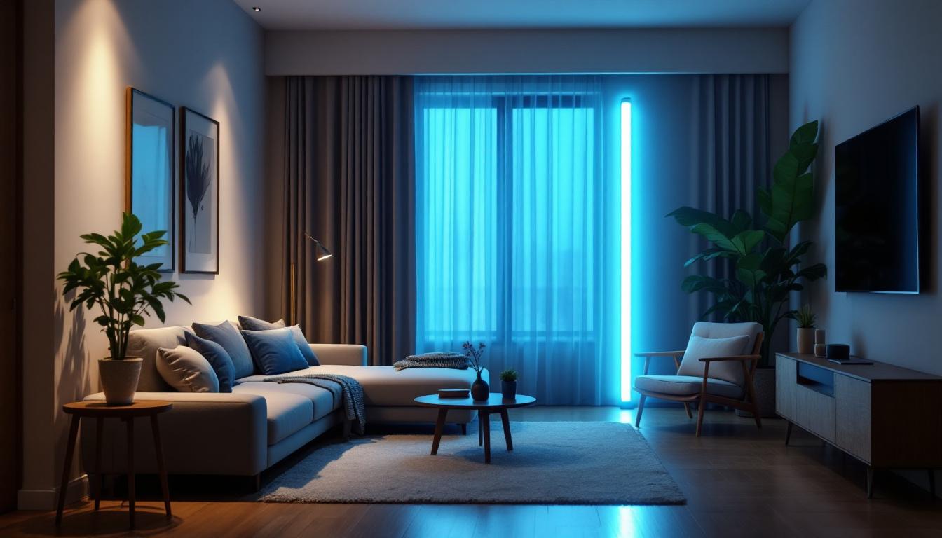 A photograph of a beautifully arranged scene featuring a 6-foot led strip light illuminating a stylish room