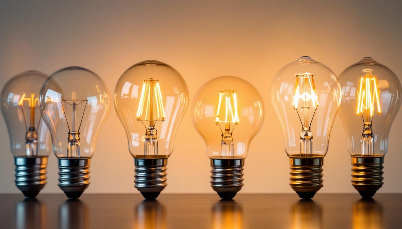 A photograph of a variety of light bulbs and their corresponding sockets displayed side by side