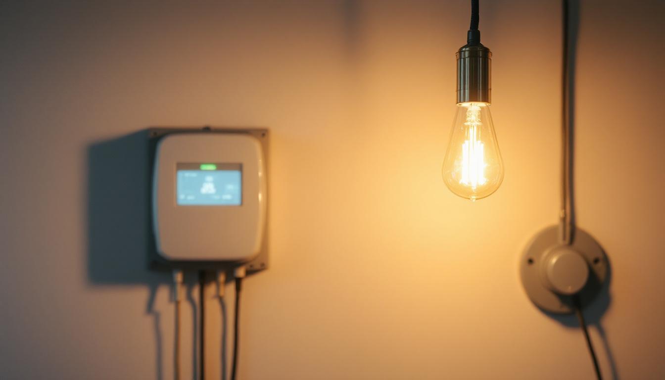 A photograph of a stylish light fixture in a well-lit room
