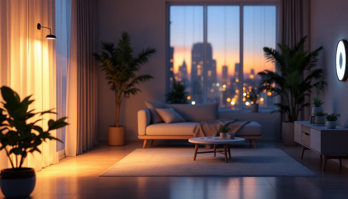 A photograph of a beautifully lit indoor space showcasing solar lights in various settings