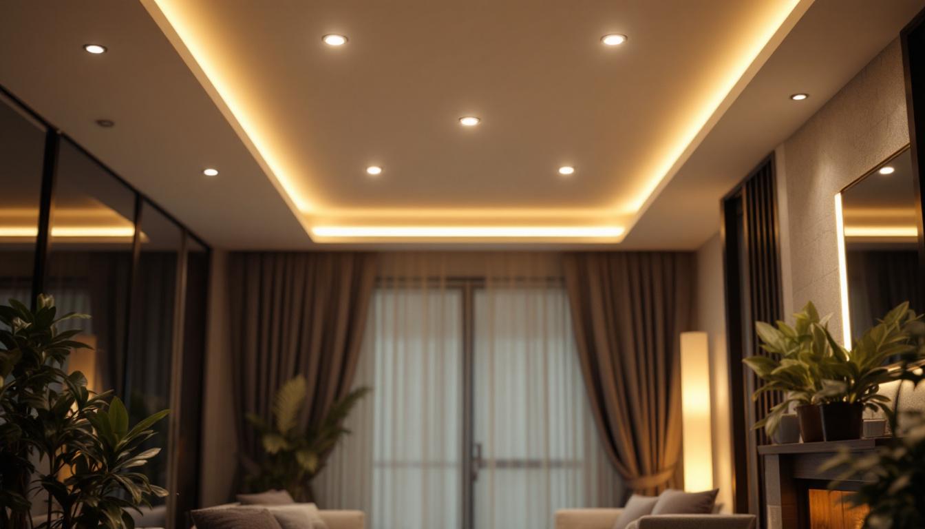 A photograph of a modern interior space featuring mini led can lights installed in the ceiling