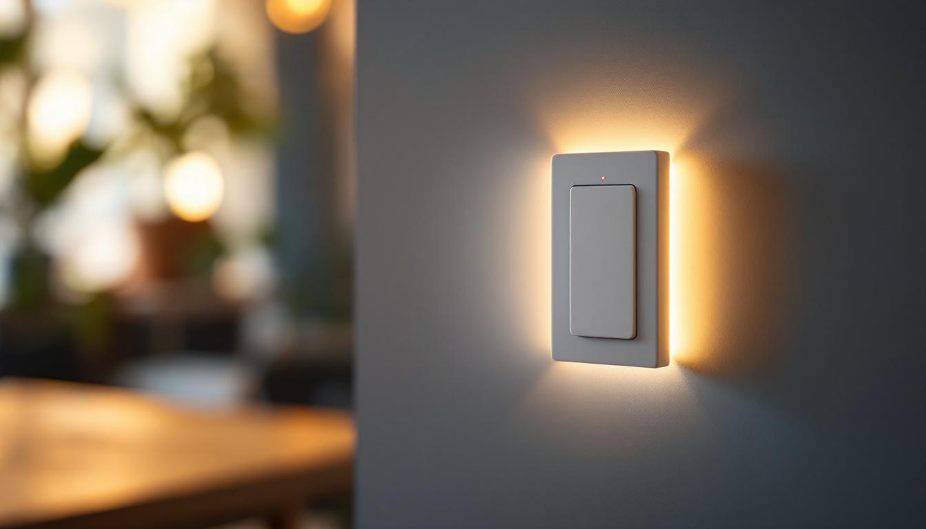 A photograph of a close-up shot of a mobile home light switch in action