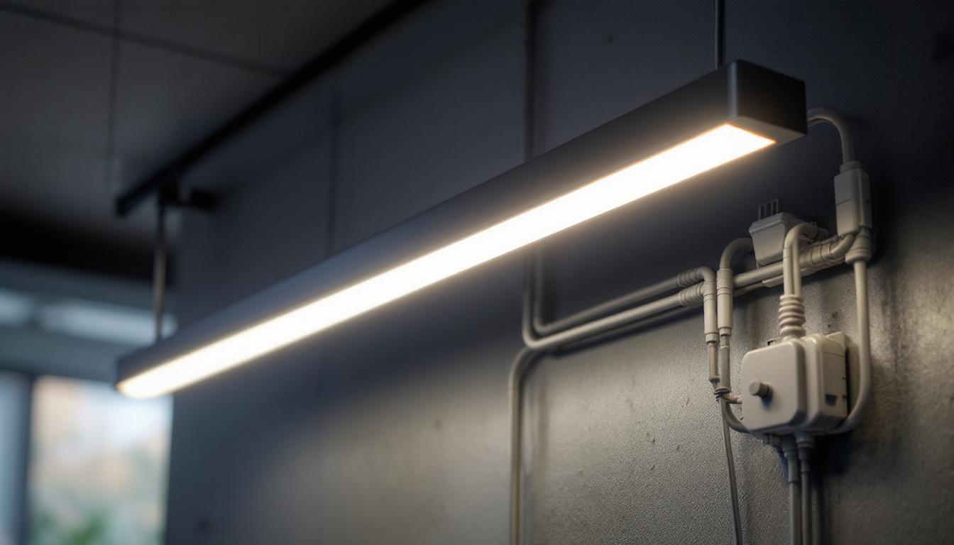A photograph of a sleek linear led light fixture installed in a modern interior setting