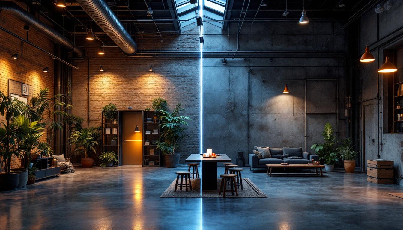 A photograph of a contrasting scene that showcases both industrial and commercial lighting designs