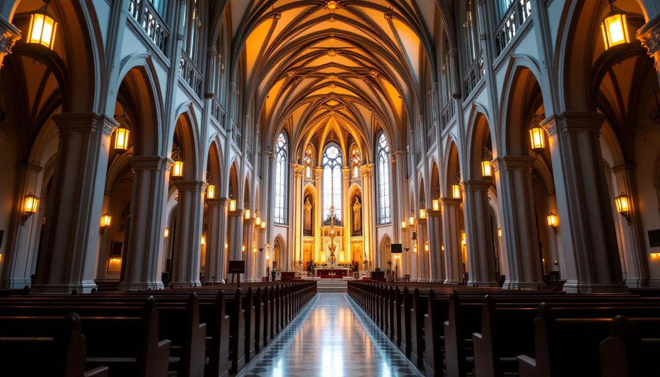 A photograph of a beautifully illuminated church interior