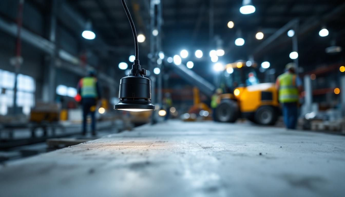 A photograph of a temporary lamp socket in use on a construction site or event setup