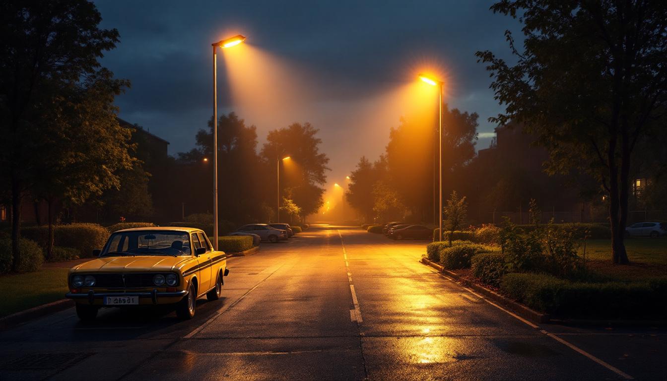 A photograph of a well-lit outdoor scene featuring various types of emergency lights in action