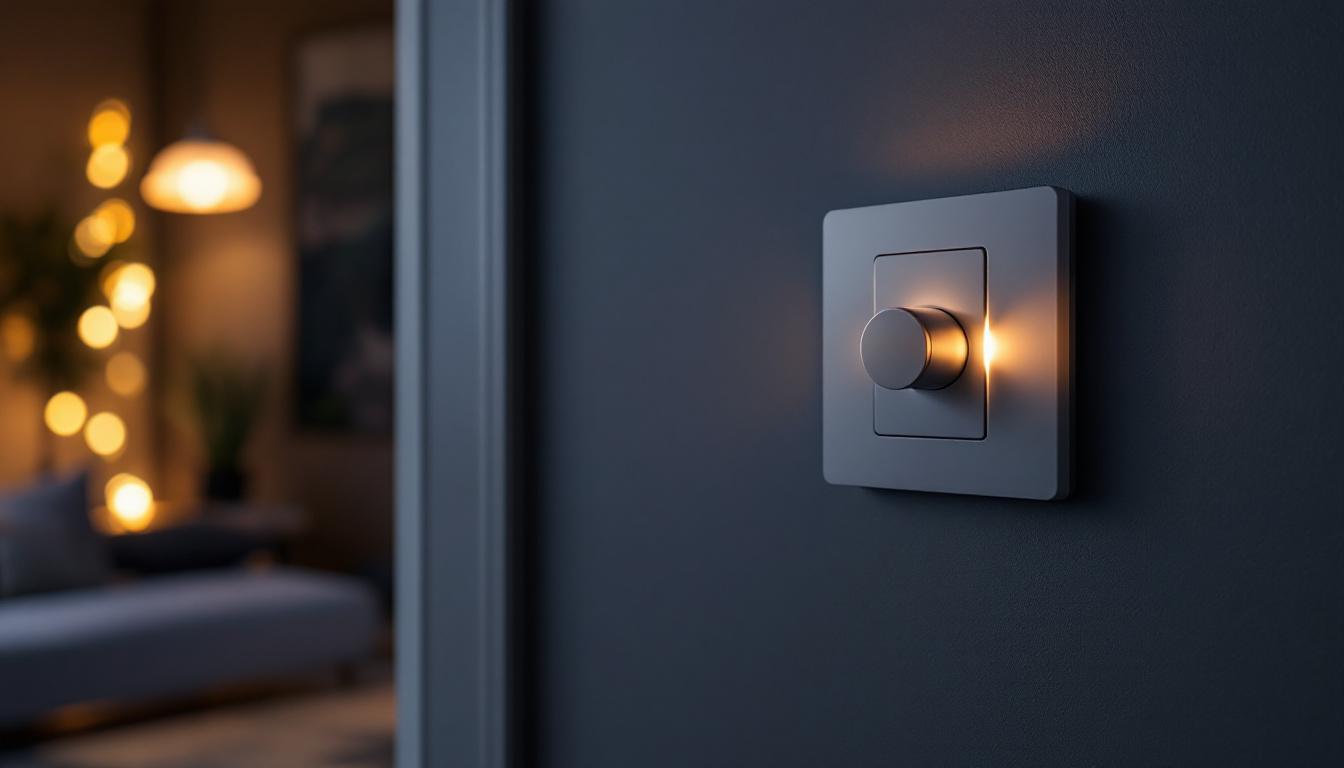 A photograph of capture a photograph of a modern dimmer led switch installed in a stylish home setting