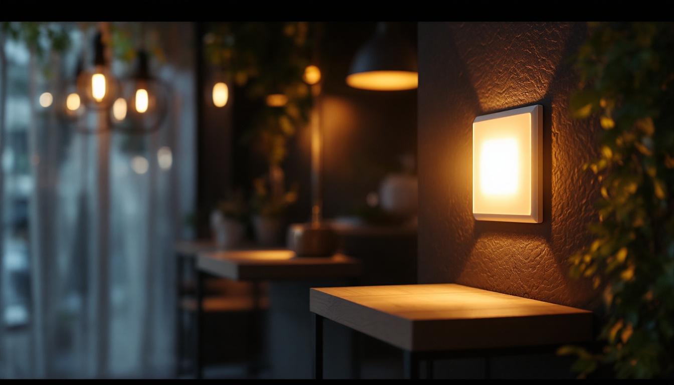 A photograph of a beautifully lit interior space showcasing lighted receptacle covers in use