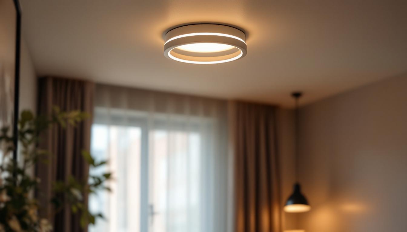 A photograph of a stylishly designed 4-inch ceiling light fixture installed in a modern interior setting