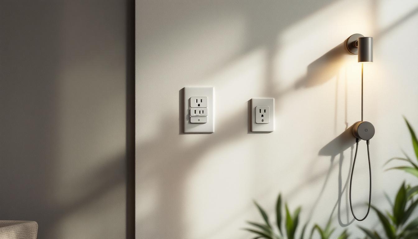 A photograph of a well-lit room showcasing various wall outlets integrated into a stylish lighting design
