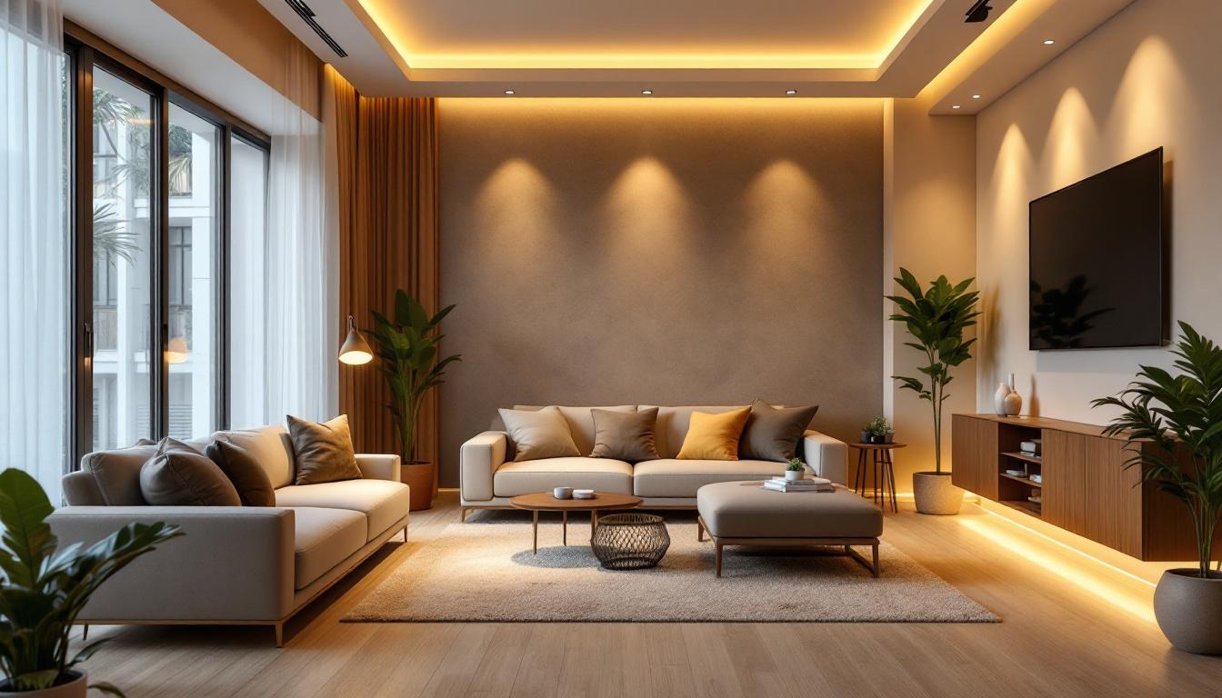 A photograph of a beautifully designed room featuring 12-volt recessed lighting